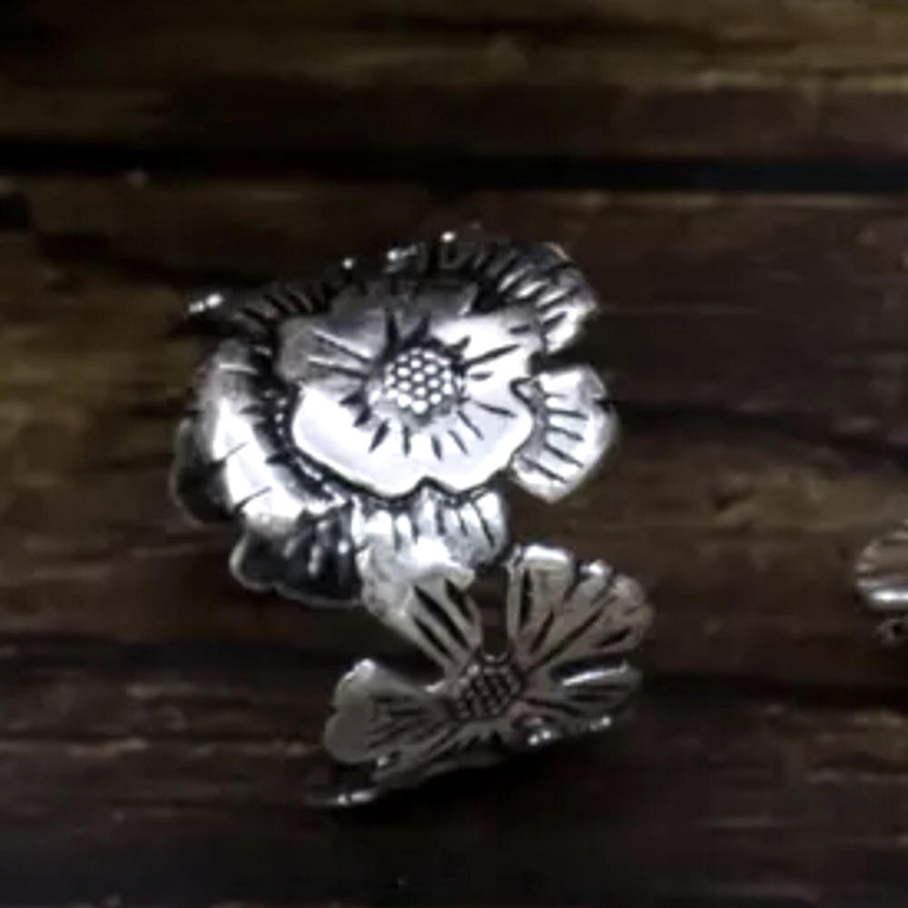 FLOWER ADJUSTABLE RING ZINC ALLOY